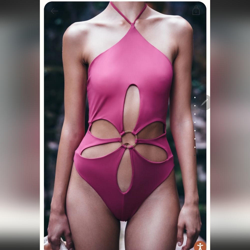 cult gaia Magenta Halter One-Piece Swimsuit